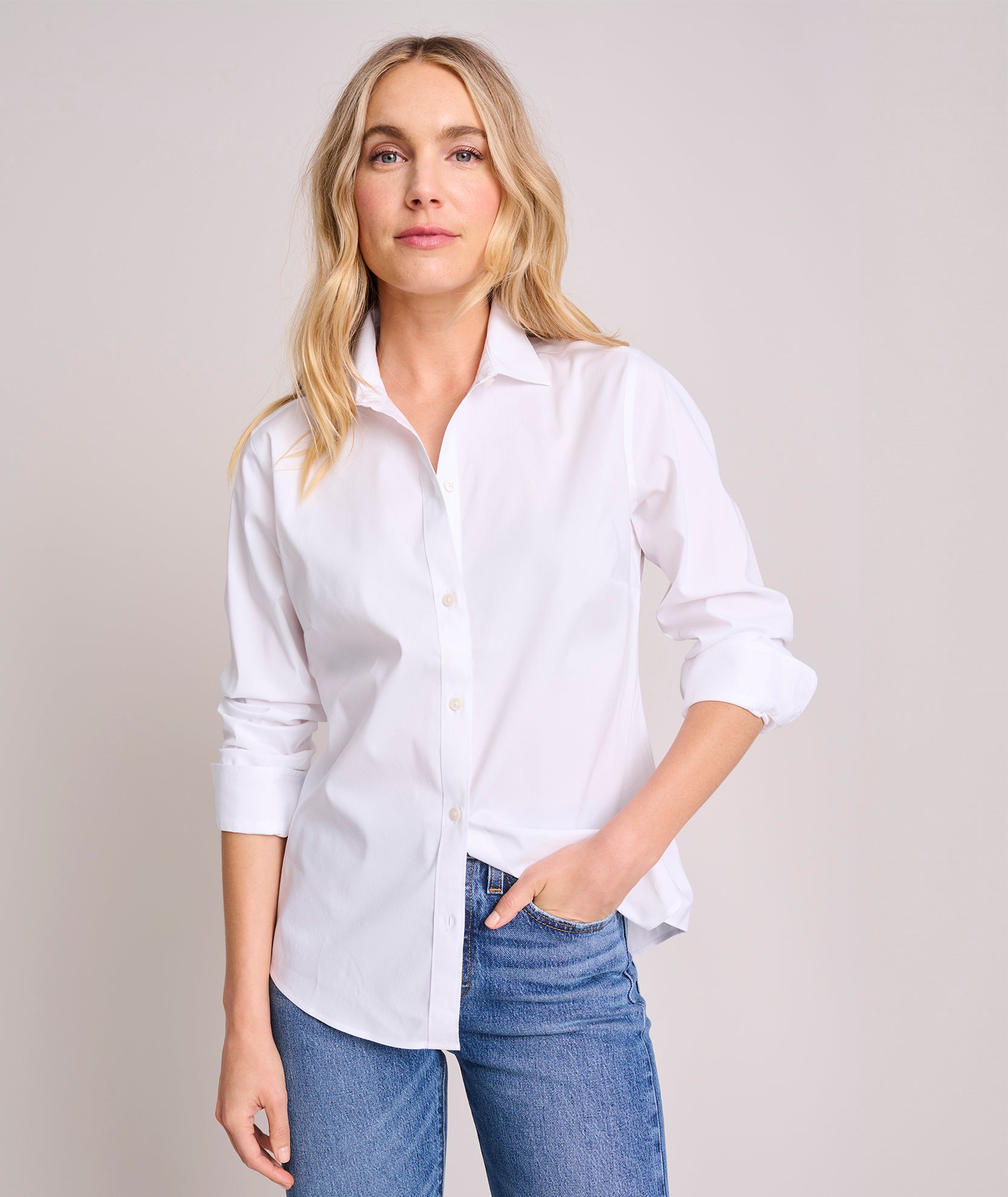 Wrinkle-Free Stretch Cotton Bella Shirt White | UNTUCKit