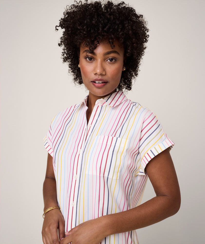 Cotton Stretch Short Sleeve Stripe Eleanor Dress