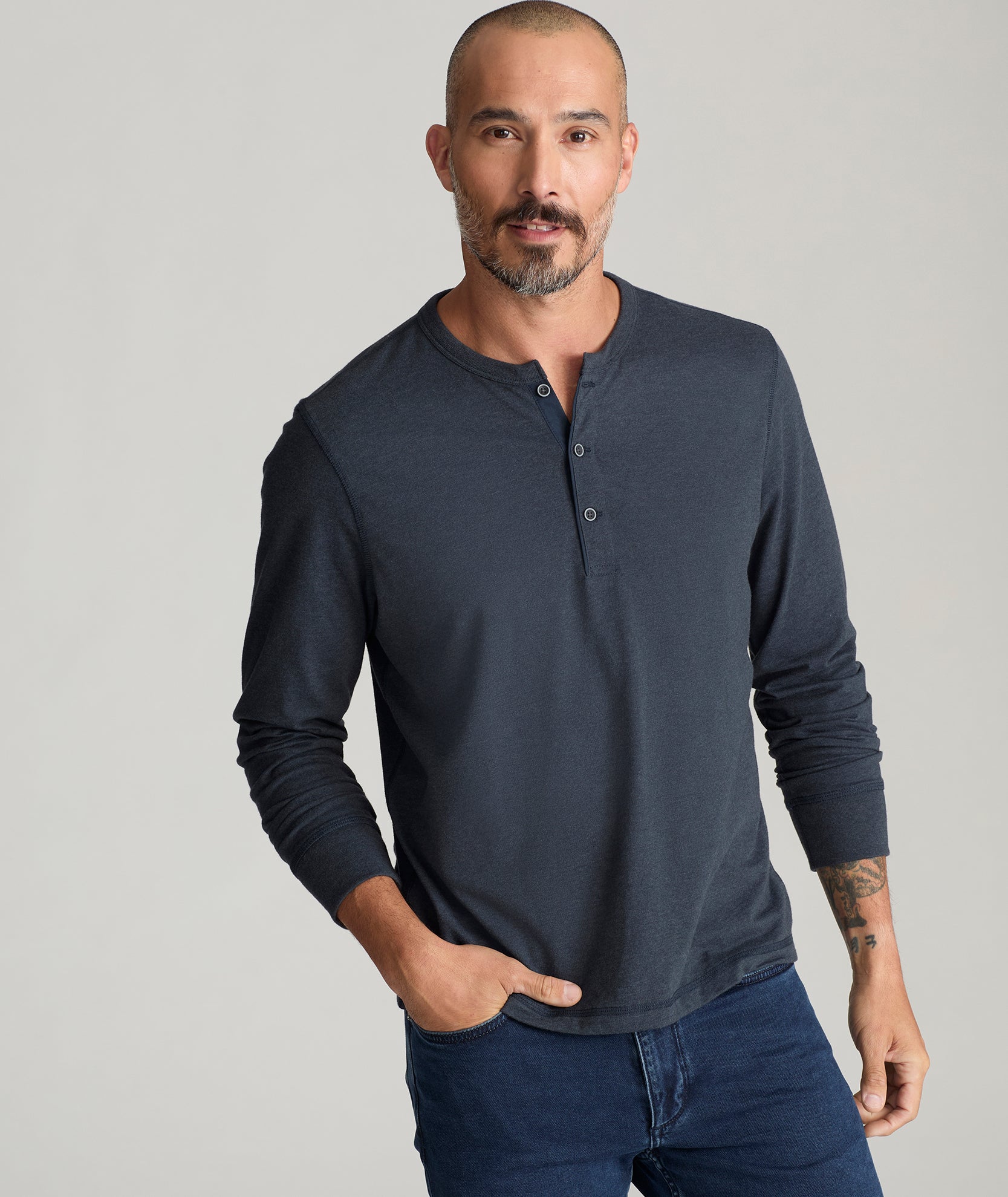 Ultrasoft Long Sleeve Henley Slate Blue UNTUCKit