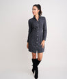 Model is wearing UNTUCKit Annie denim dress. 