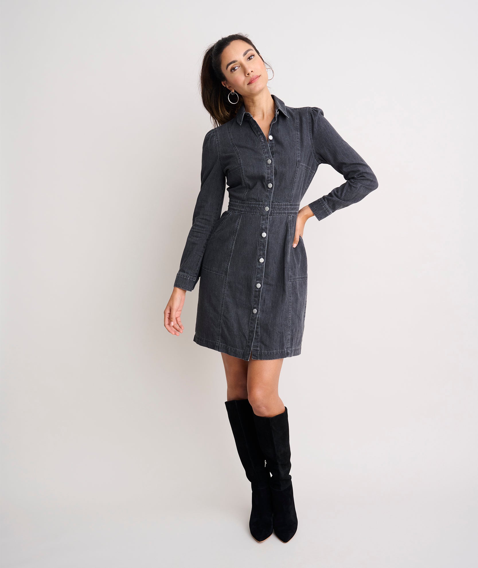 Denim Annie Shirt Dress Solid Black UNTUCKit