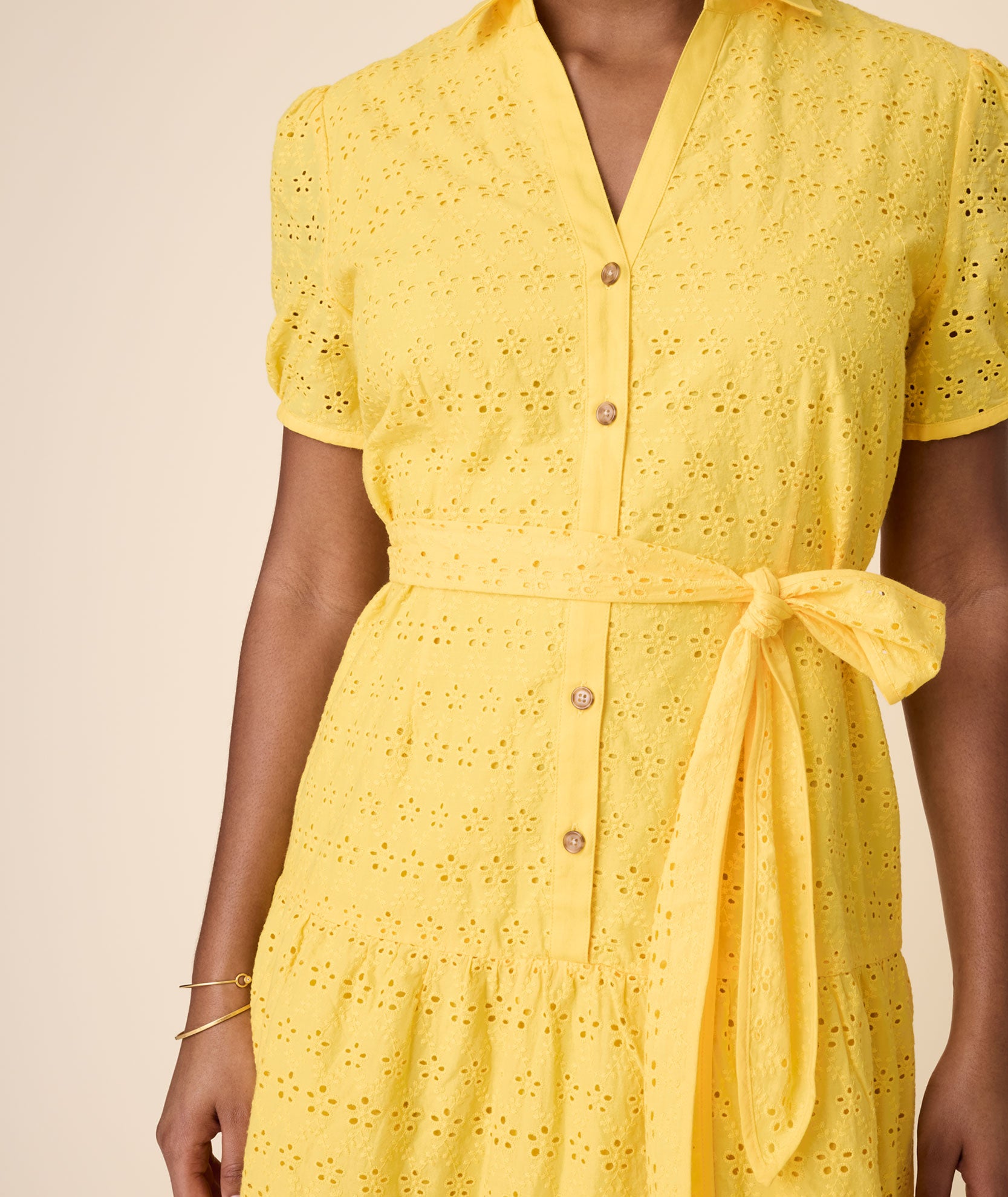 Cotton Eyelet Short Sleeve Augusta Dress Solid Yellow | UNTUCKit