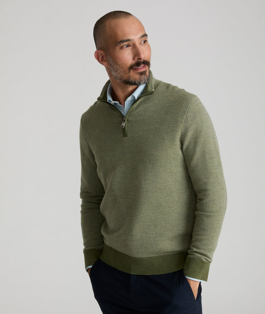 Twill Merino Wool Quarter-Zip Sweater