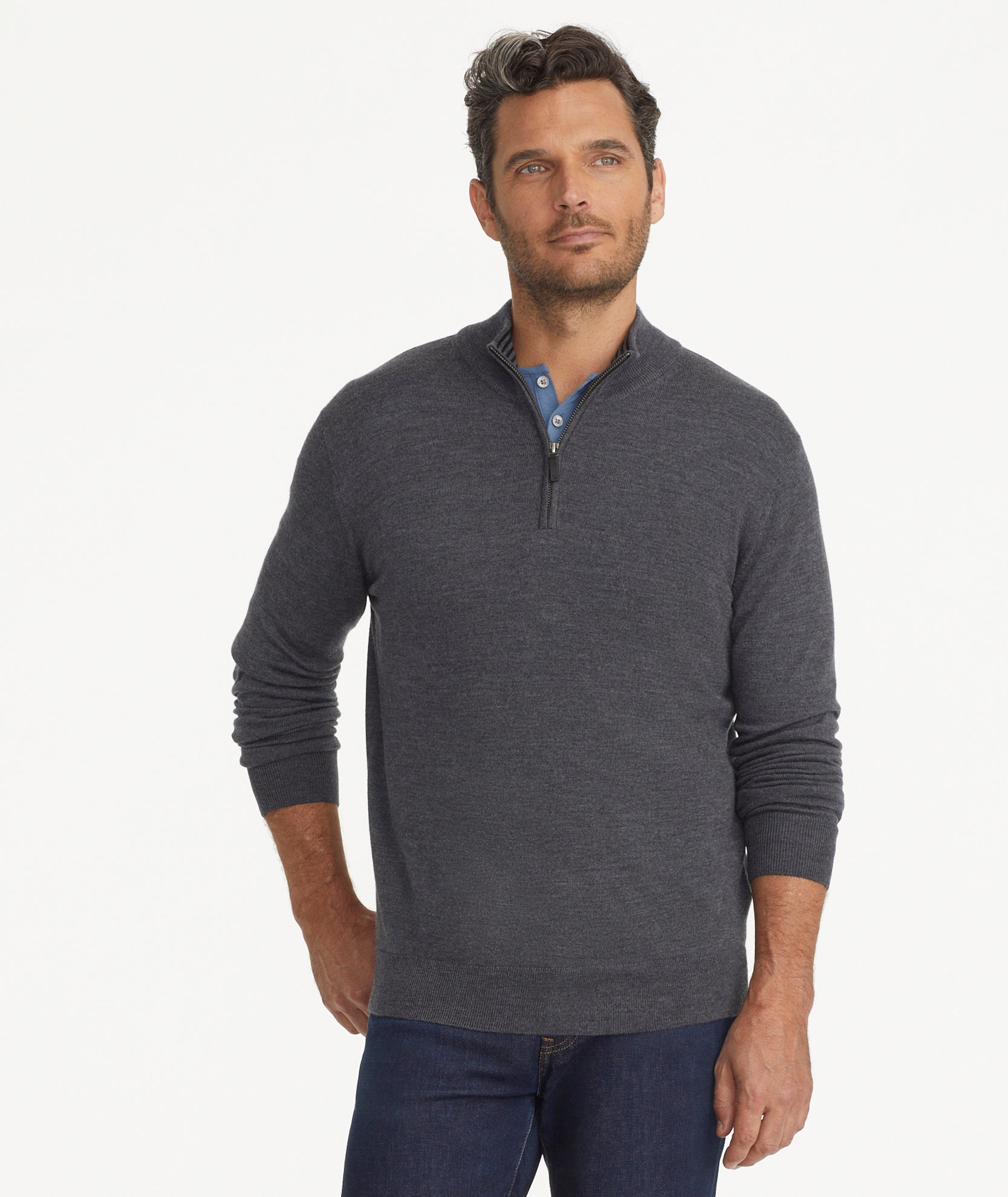 Men's merino wool quarter zip sweater sale