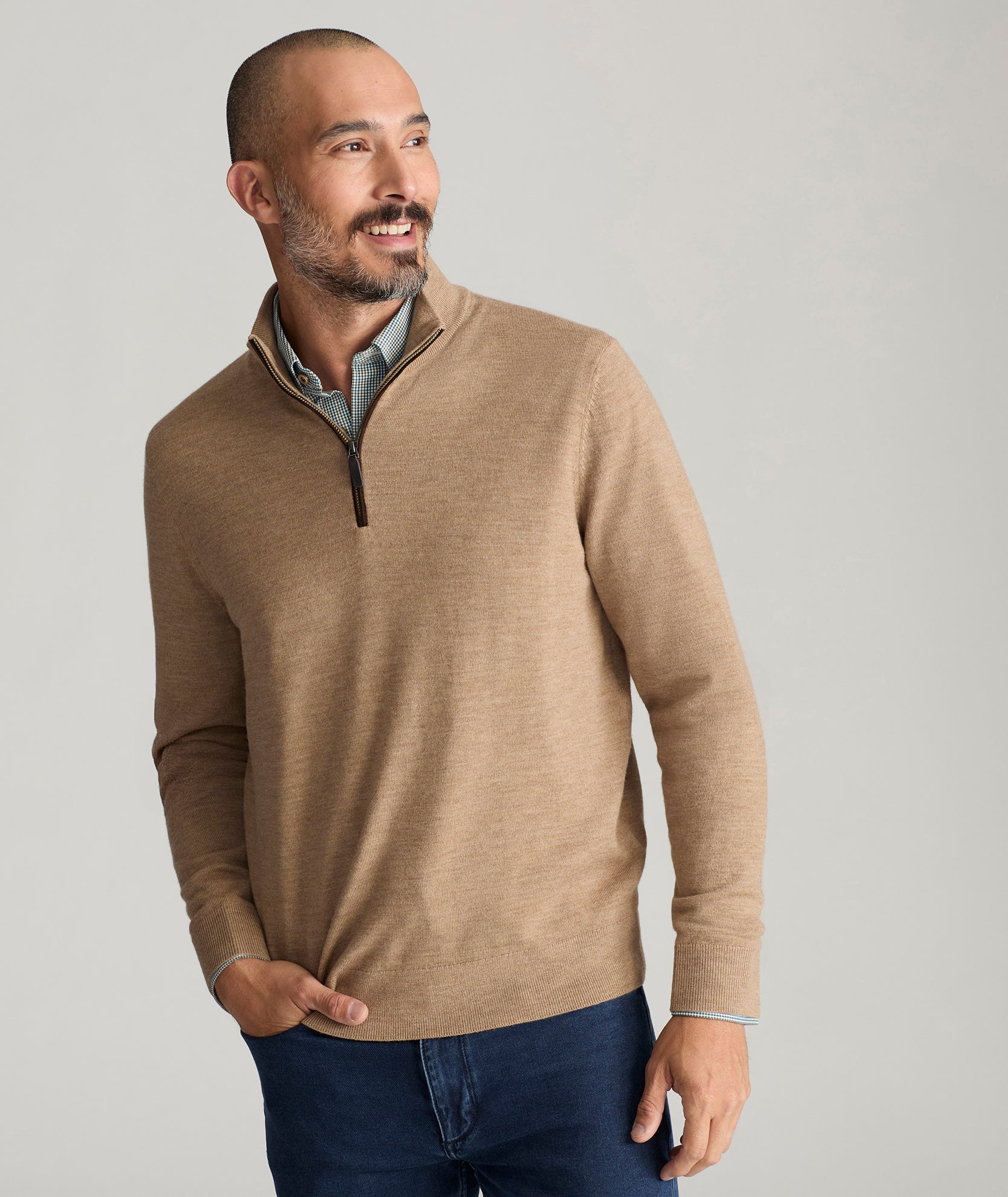 Merino Wool Quarter Zip Sweater Tan UNTUCKit