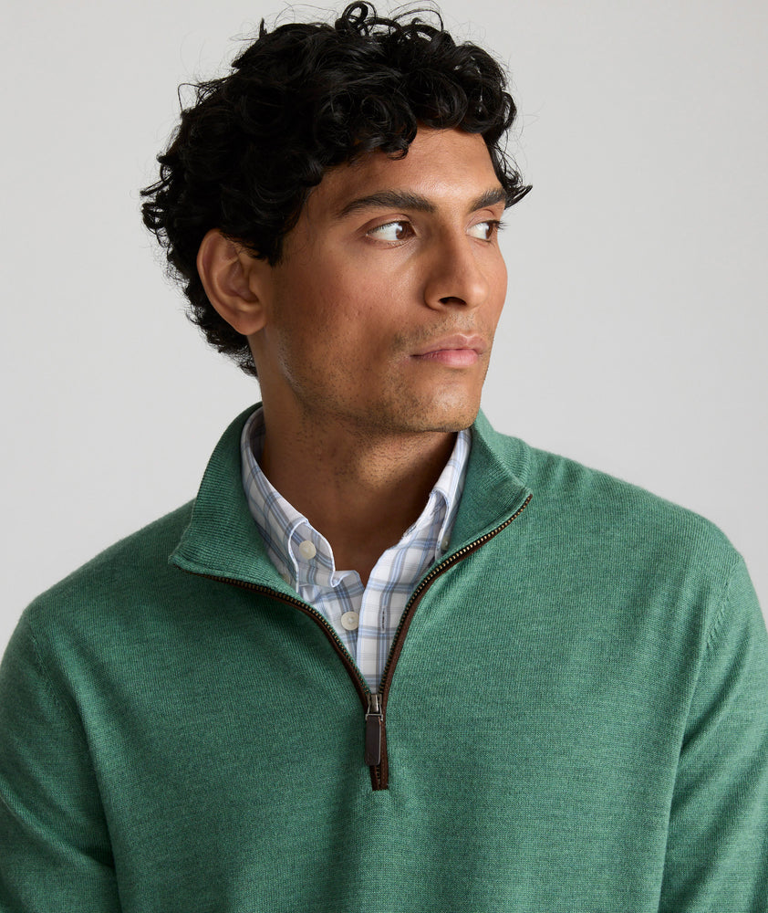 Model is wearing UNTUCKit Belguardo with Suede in Green.