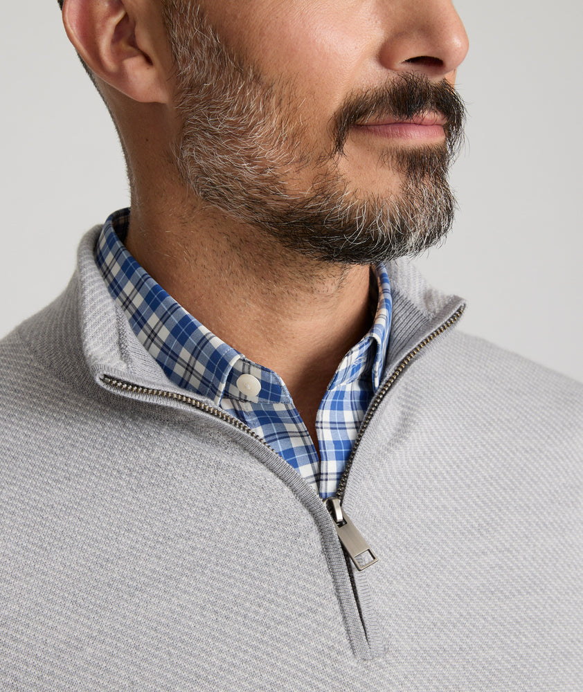 Model is wearing UNTUCKit Belguardo with Diagonal Stripe in Grey.