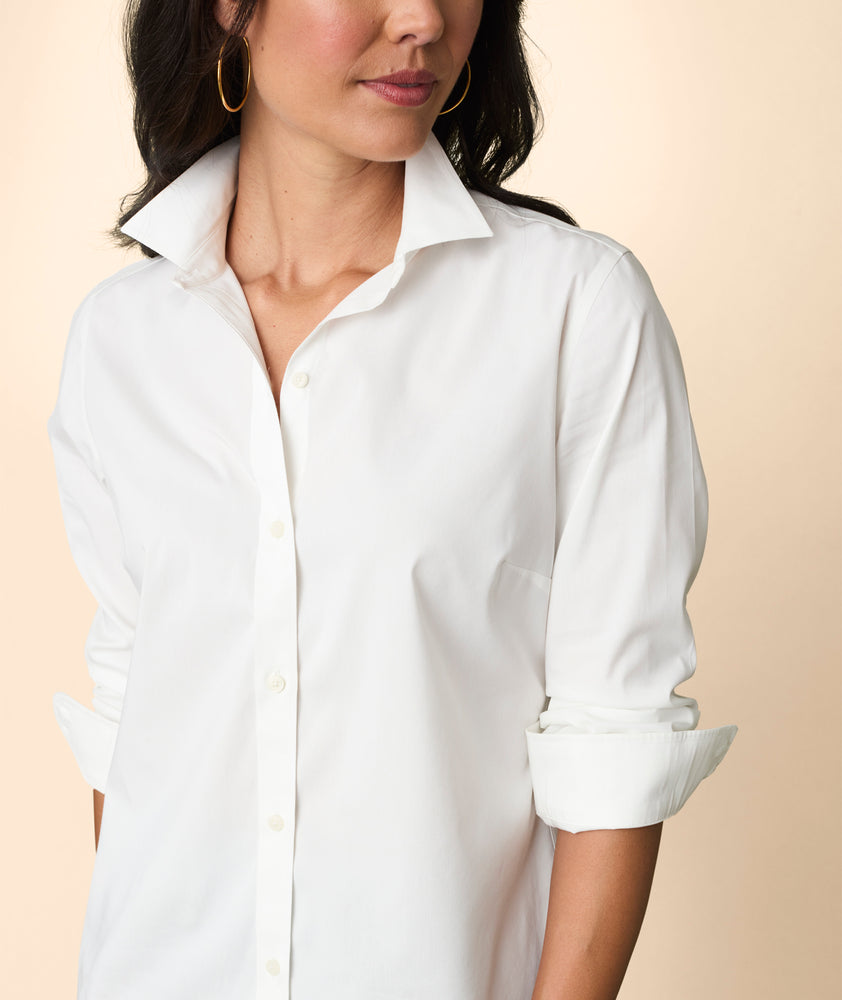 Stretch poplin shirt with logo tag in White
