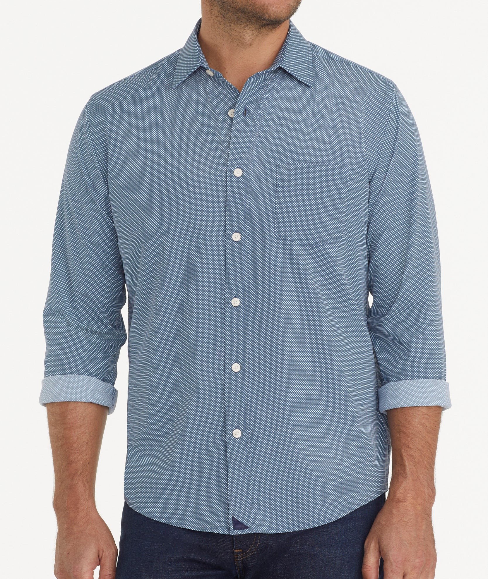Untuckit Short Sleeve Wrinkle-Free Shirt Men's Blue Button-Down