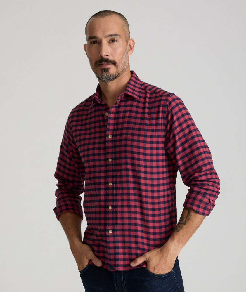 Model is wearing UNTUCKit Flannel Bricco Shirt.