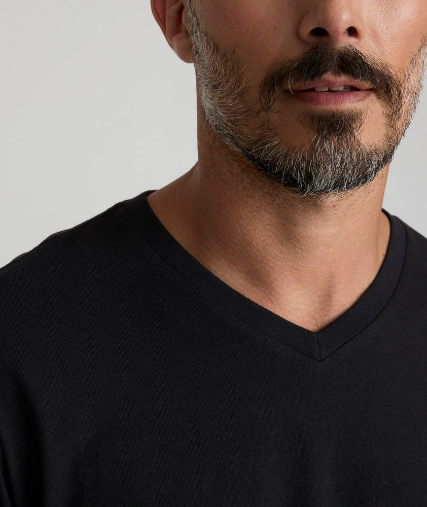 Model wearing a Black Ultrasoft V-Neck Tee