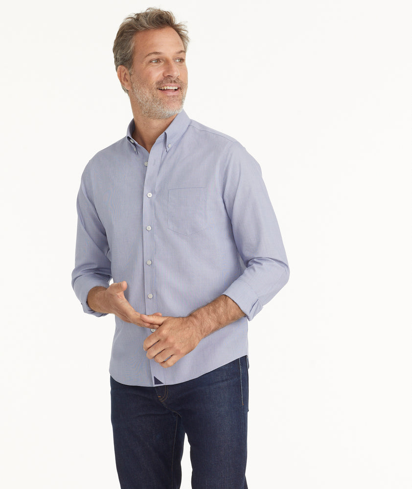 Wrinkle-Free Cadetto Shirt Navy Micro Gingham