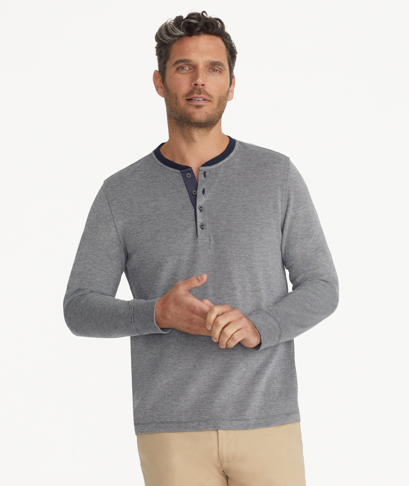 Cotton Pique Long-Sleeve Henley