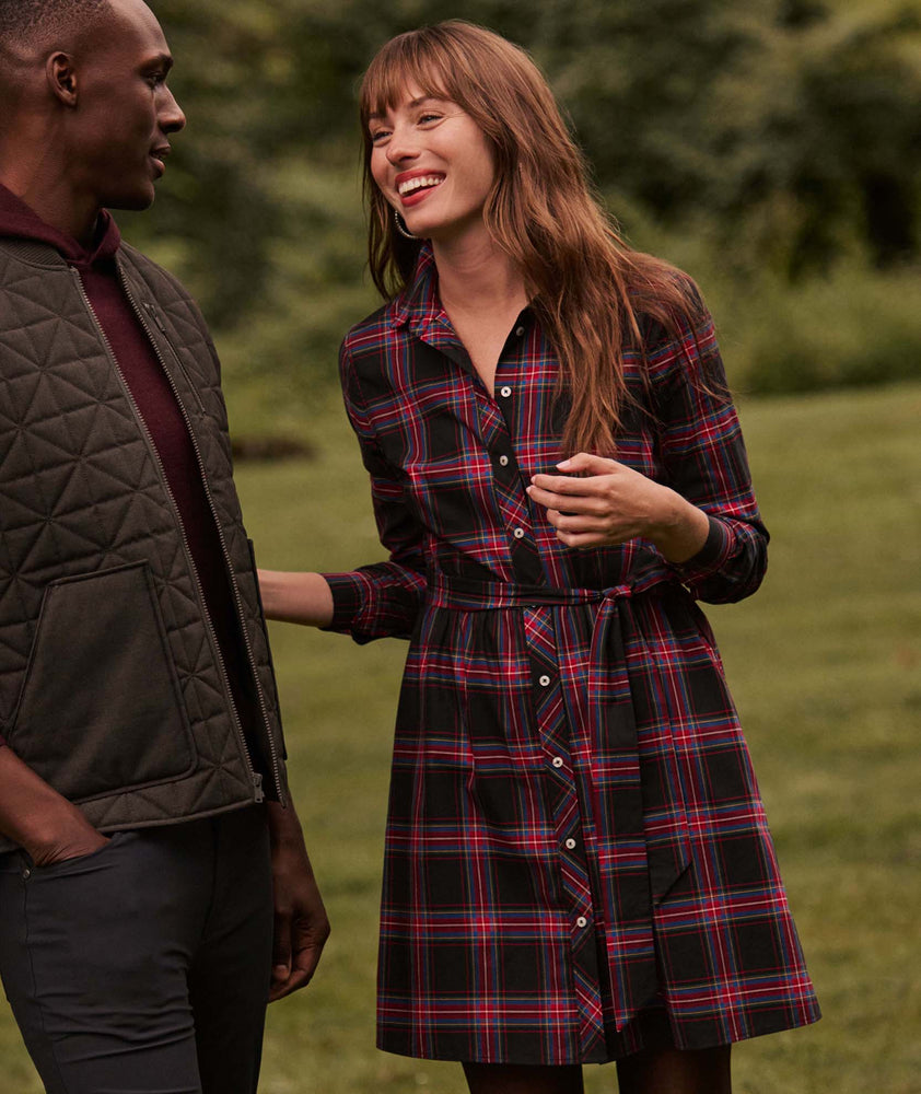 Stretch Cotton Stewart Plaid Cassie Shirt Dress