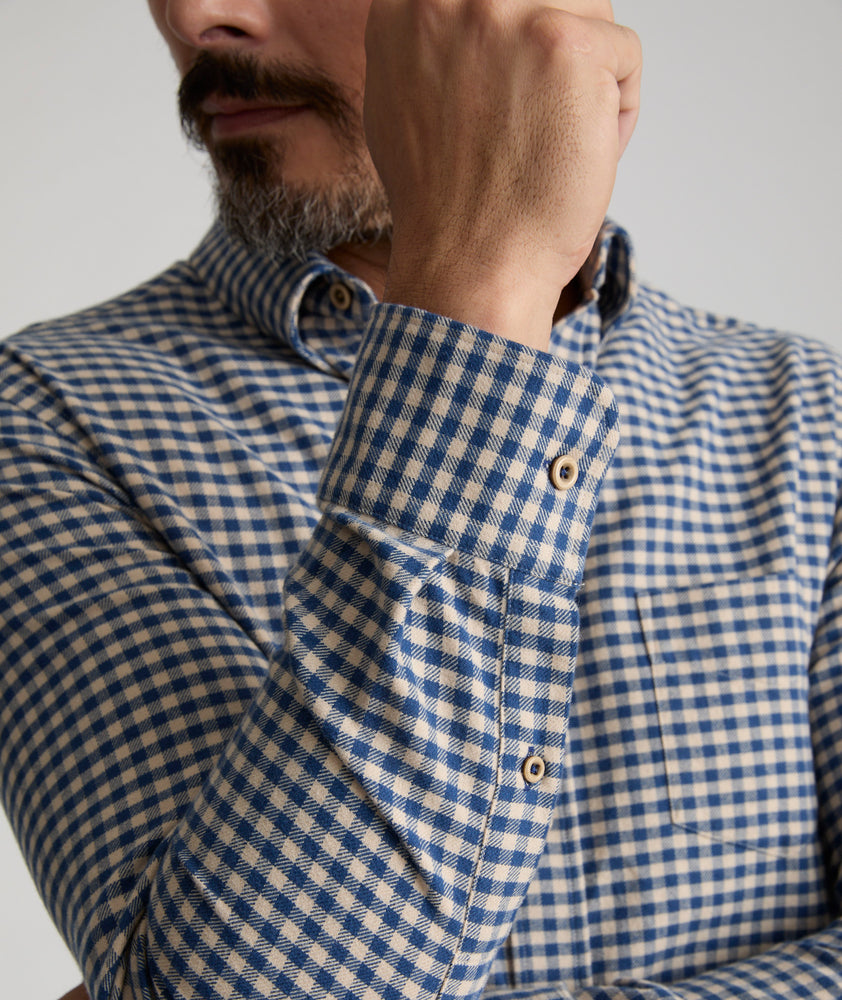 Model is wearing UNTUCKit Flannel Cerasuolo Shirt.