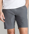 Model wearing UNTUCKit Dark Grey Traveler Shorts.