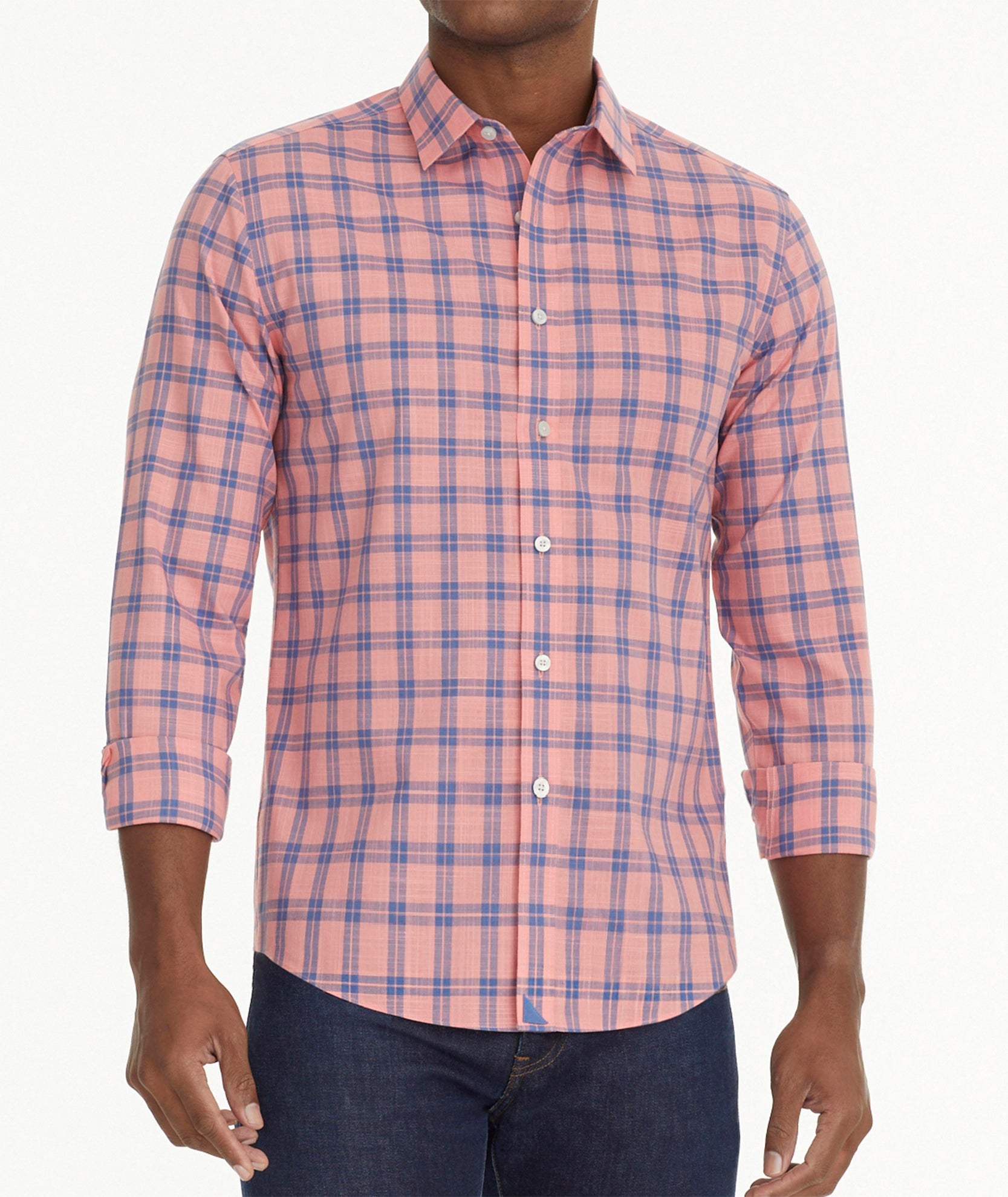 Wrinkle-Free Clark Shirt Tea Rose Windowpane Check | UNTUCKit