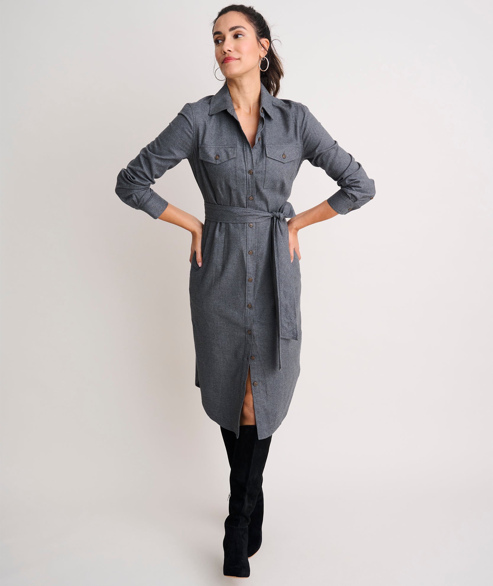 Cotton Midi Colby Shirt Dress Solid Charcoal Gray UNTUCKit