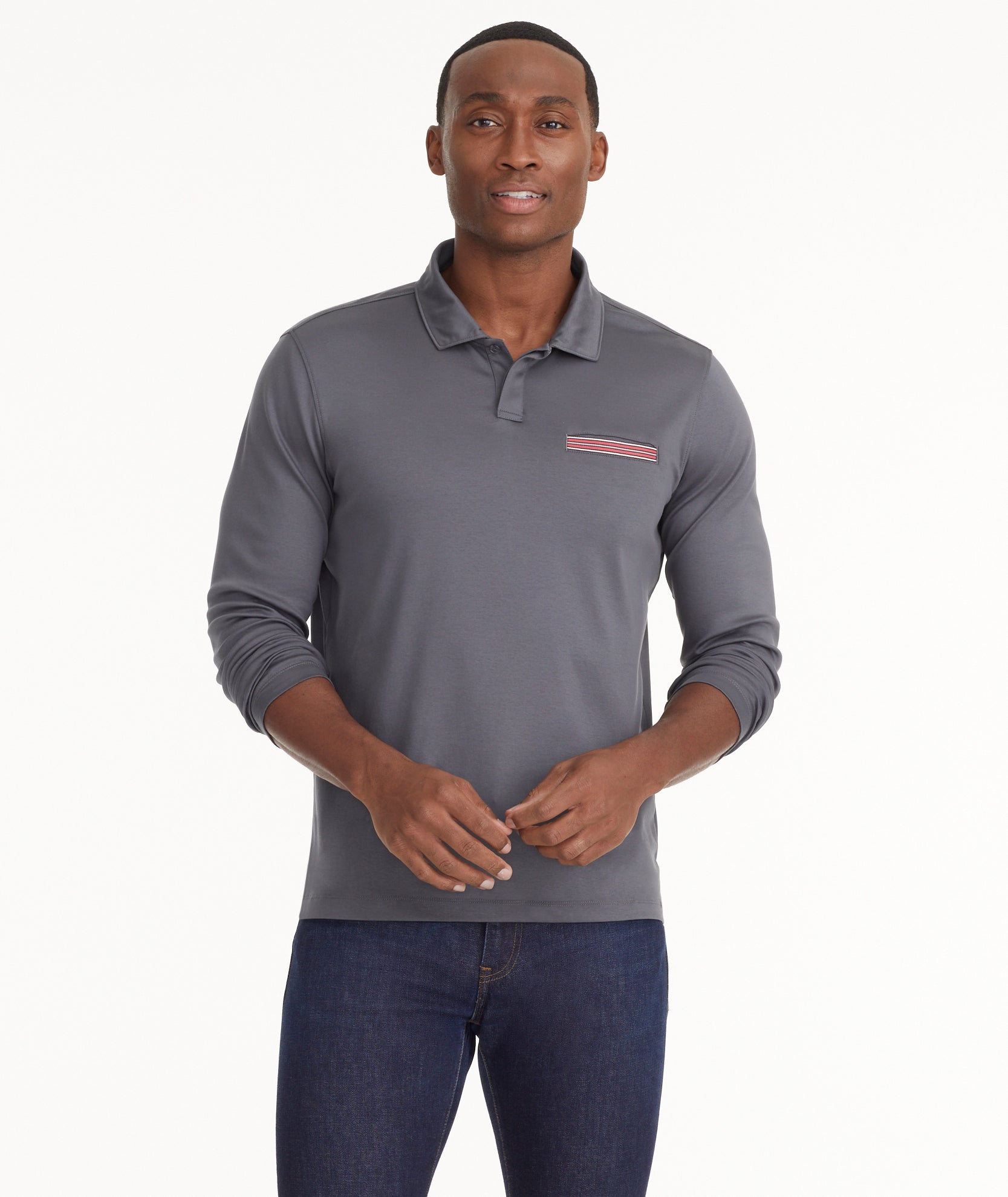 Wrinkle Free Long Sleeve Damaschino Polo Slate Gray With Contrast Pocket UNTUCKit