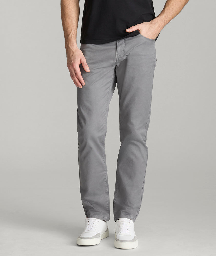 Model is wearing UNTUCKit 5-Pocket Chino Pants in Charcoal.