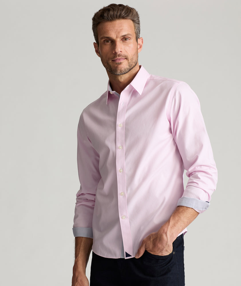 Wrinkle-free Douro Shirt Pink & White Stripe With Contrast Cuff 