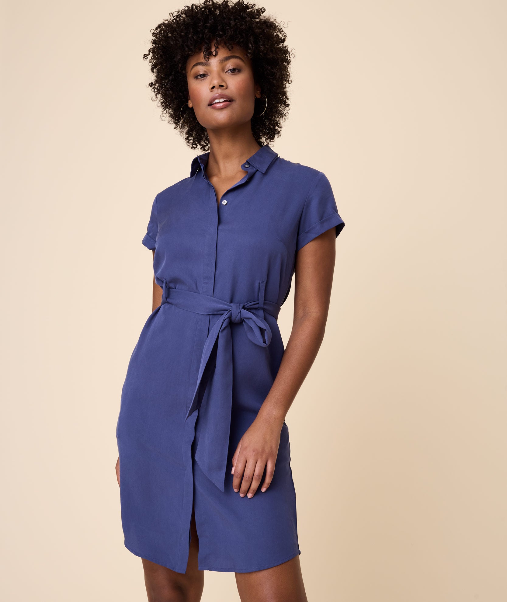 Tencel™ Twill Short Sleeve Emma Shirt Dress Solid Navy | UNTUCKit