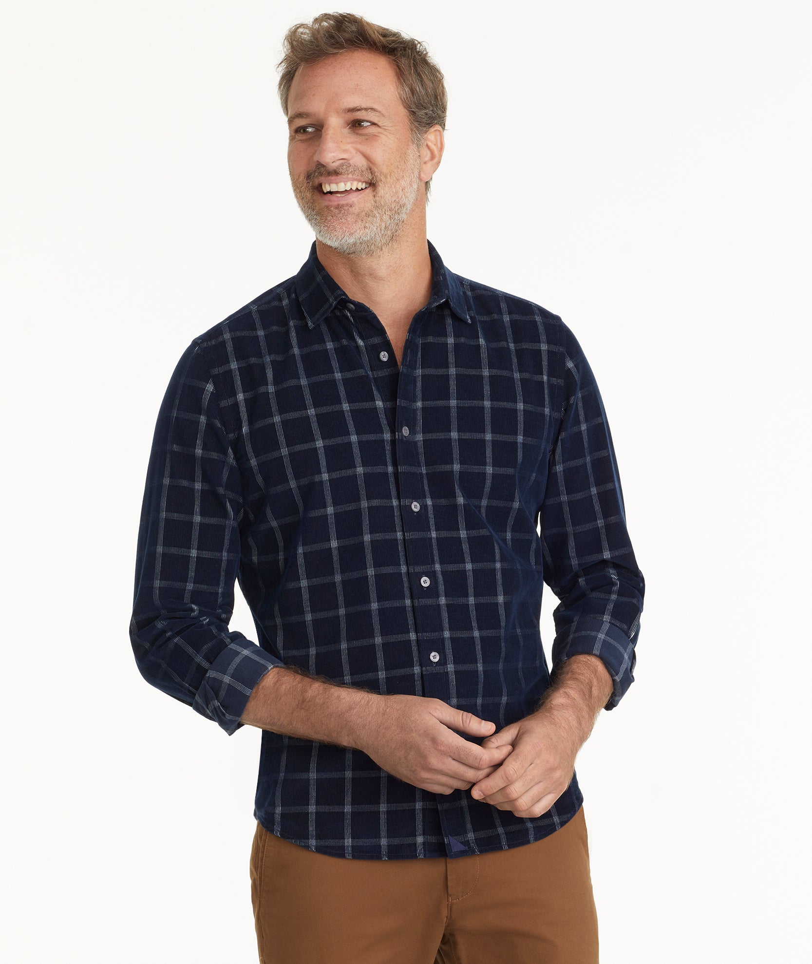 Navy blue best sale check shirt