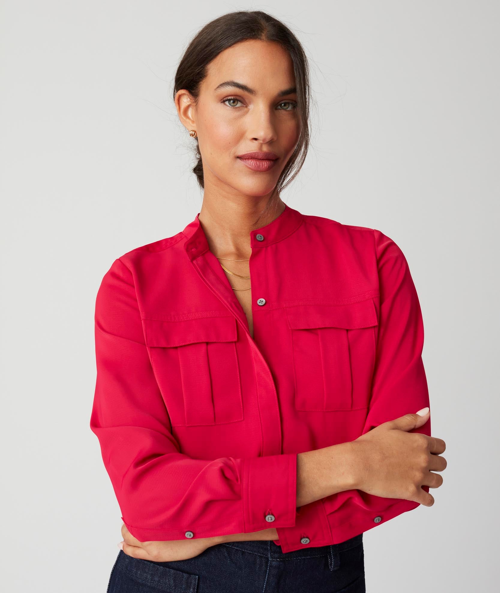 Collarless Double-Pocket Gloria Shirt