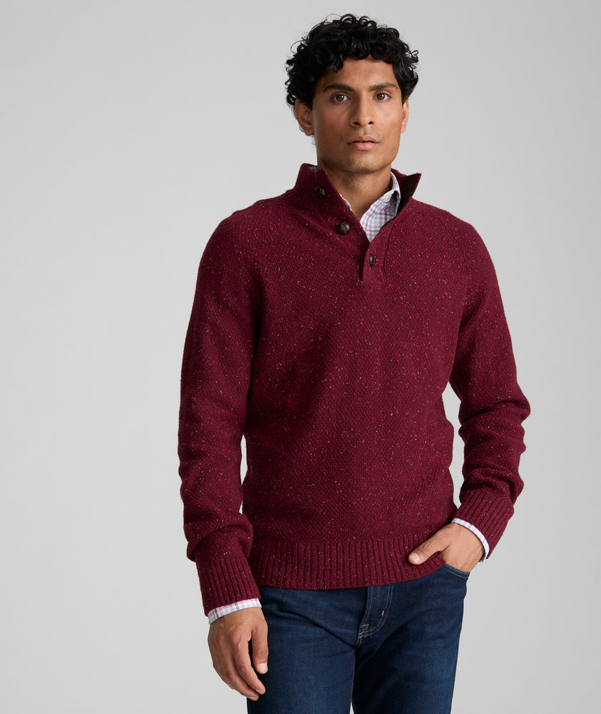 Button-Neck Donegal Sweater