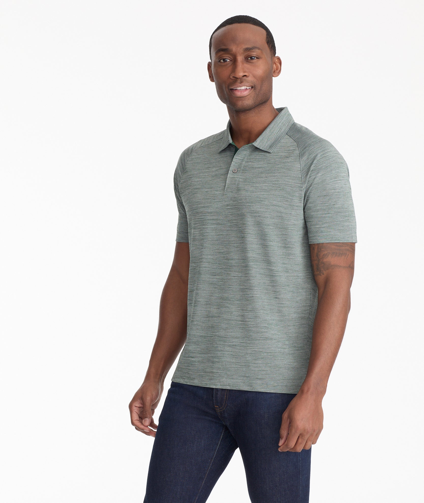 Heathered Performance Polo Green UNTUCKit