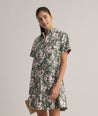 Model is wearing UNTUCKit Cotton Stretch Floral Print A-line Izzie Shirtdress.