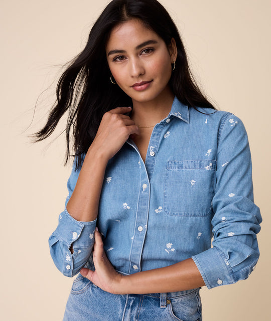 Yimoon Women's Button Down Denim Shirts Summer Casual Short Sleeve Loose  Fit Jean Shirt Work Blouses with Pockets(Blue-L), Blue, L: Buy Online at  Best Price in UAE - Amazon.ae