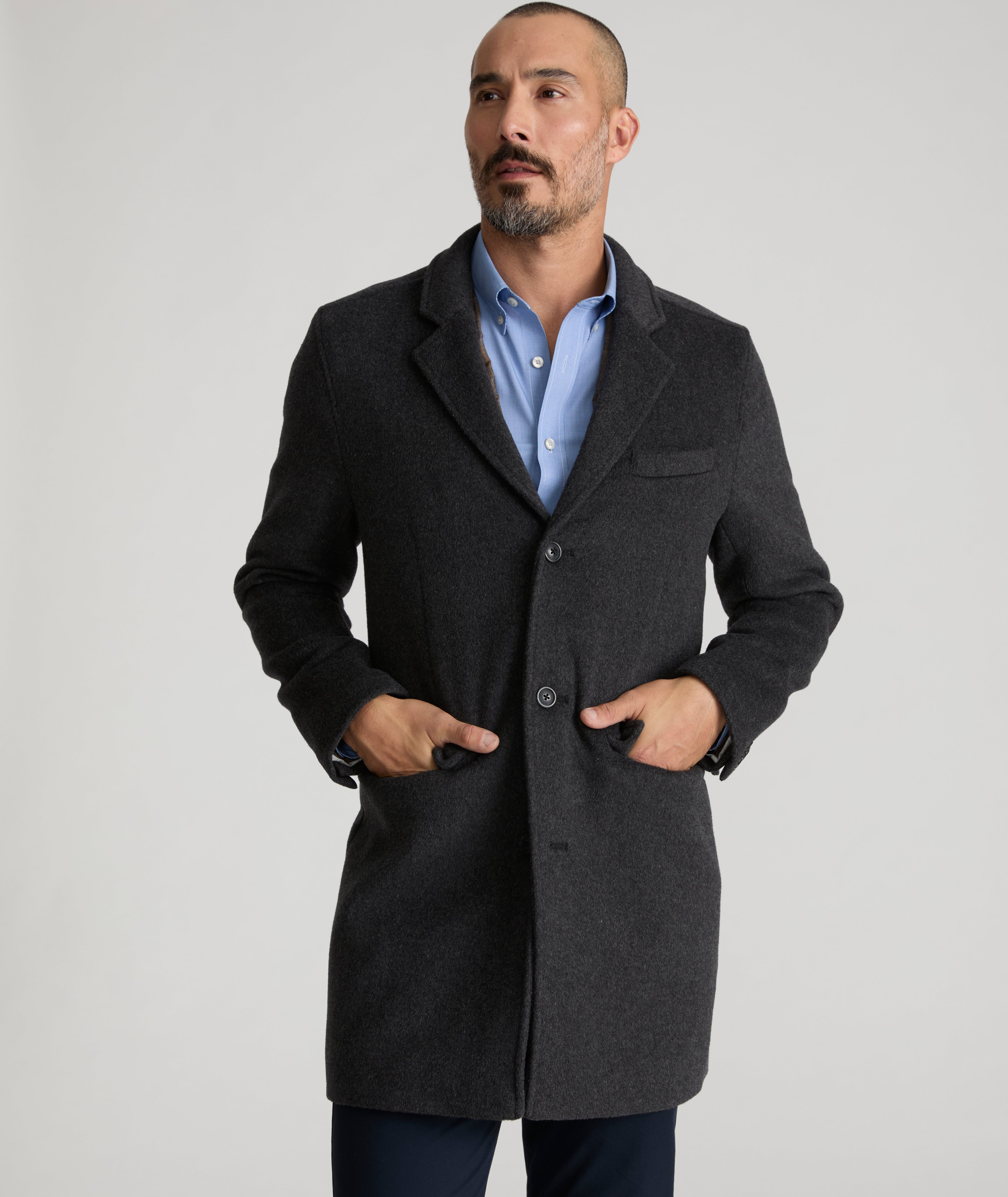 Grey wool topcoat on sale