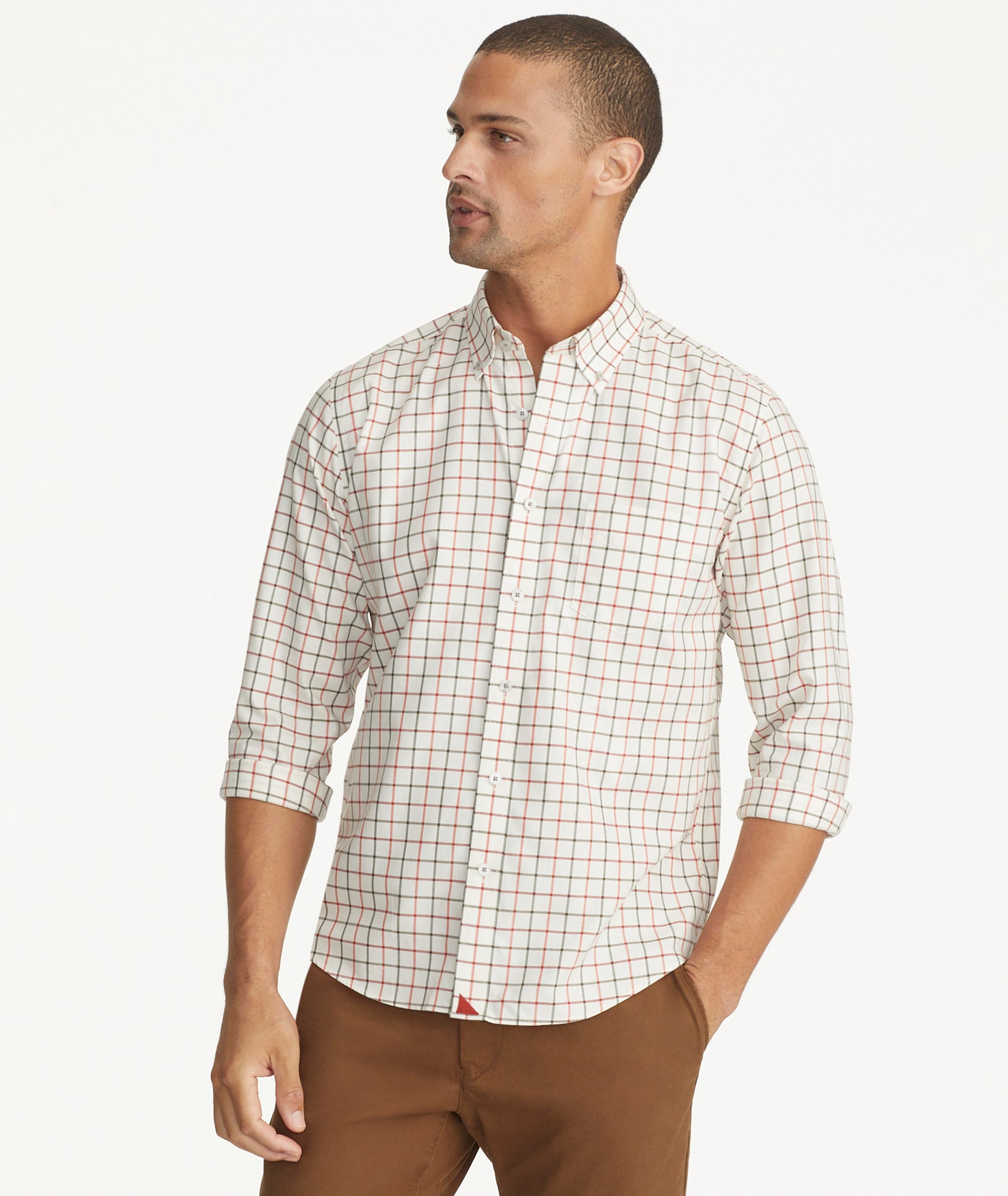 Wrinkle-Free Lorent Shirt Olive & Red Windowpane Check | UNTUCKit