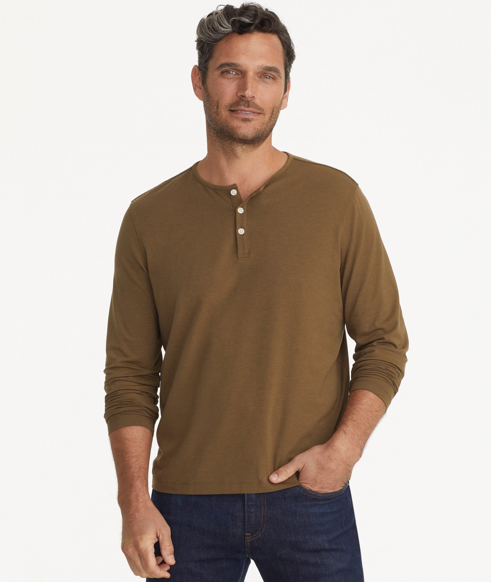 Olive green henley clearance shirt