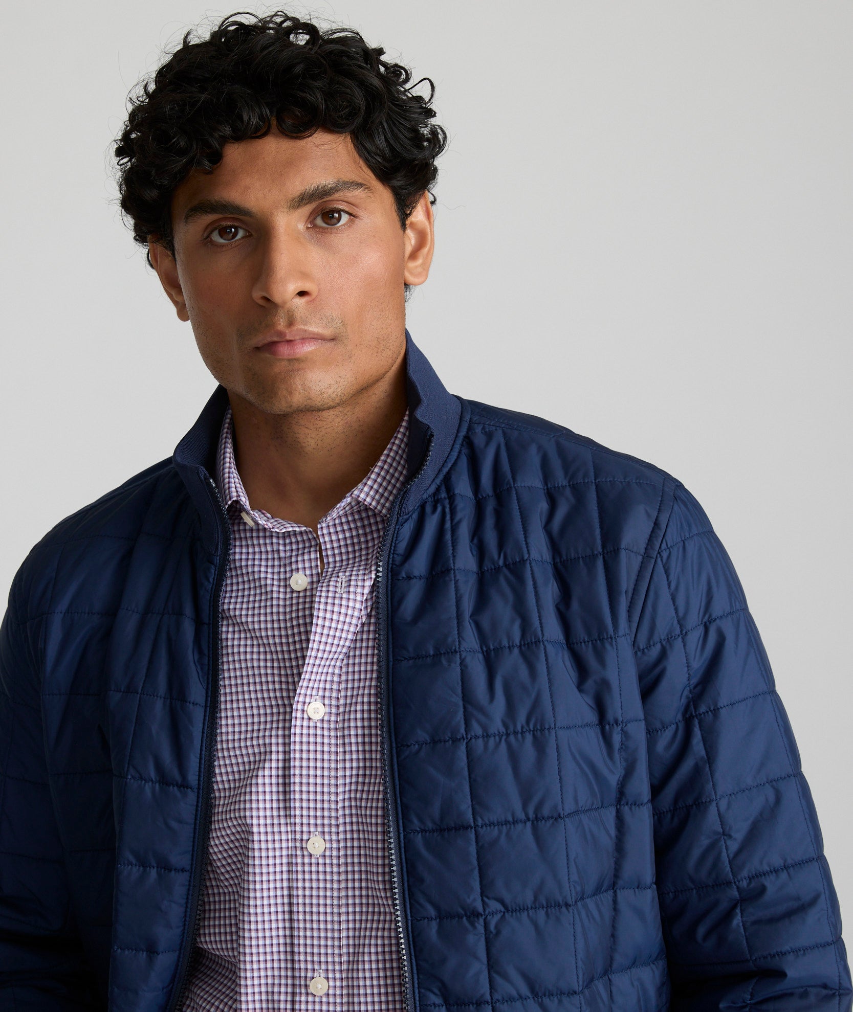 Blue quilted jacket mens on sale