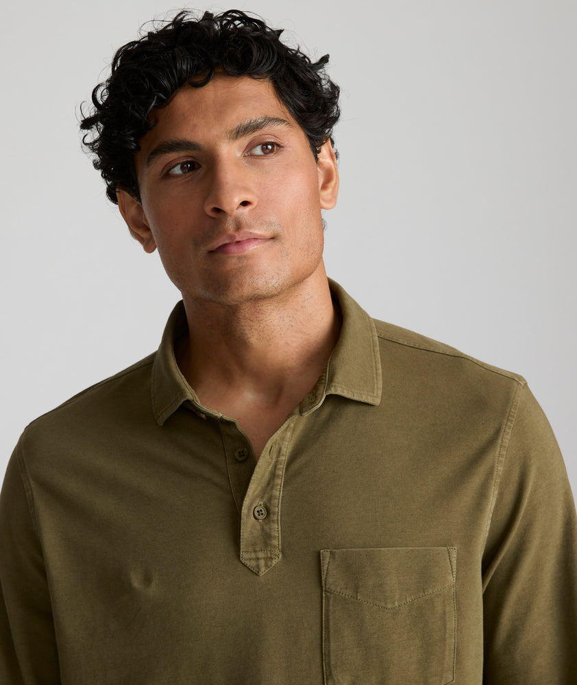 Garment-Dyed Long-Sleeve Polo