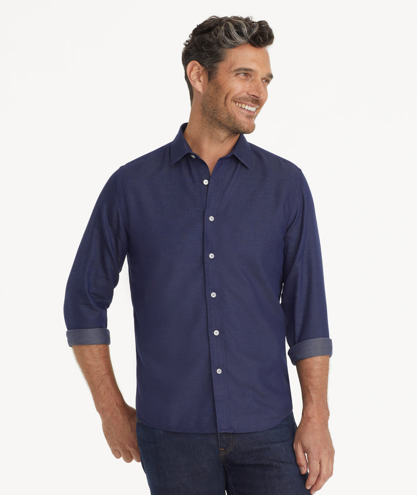 Wrinkle-Free Milo Shirt Navy & White Print | UNTUCKit