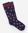 Dark blue socks with whiskey glasses. 