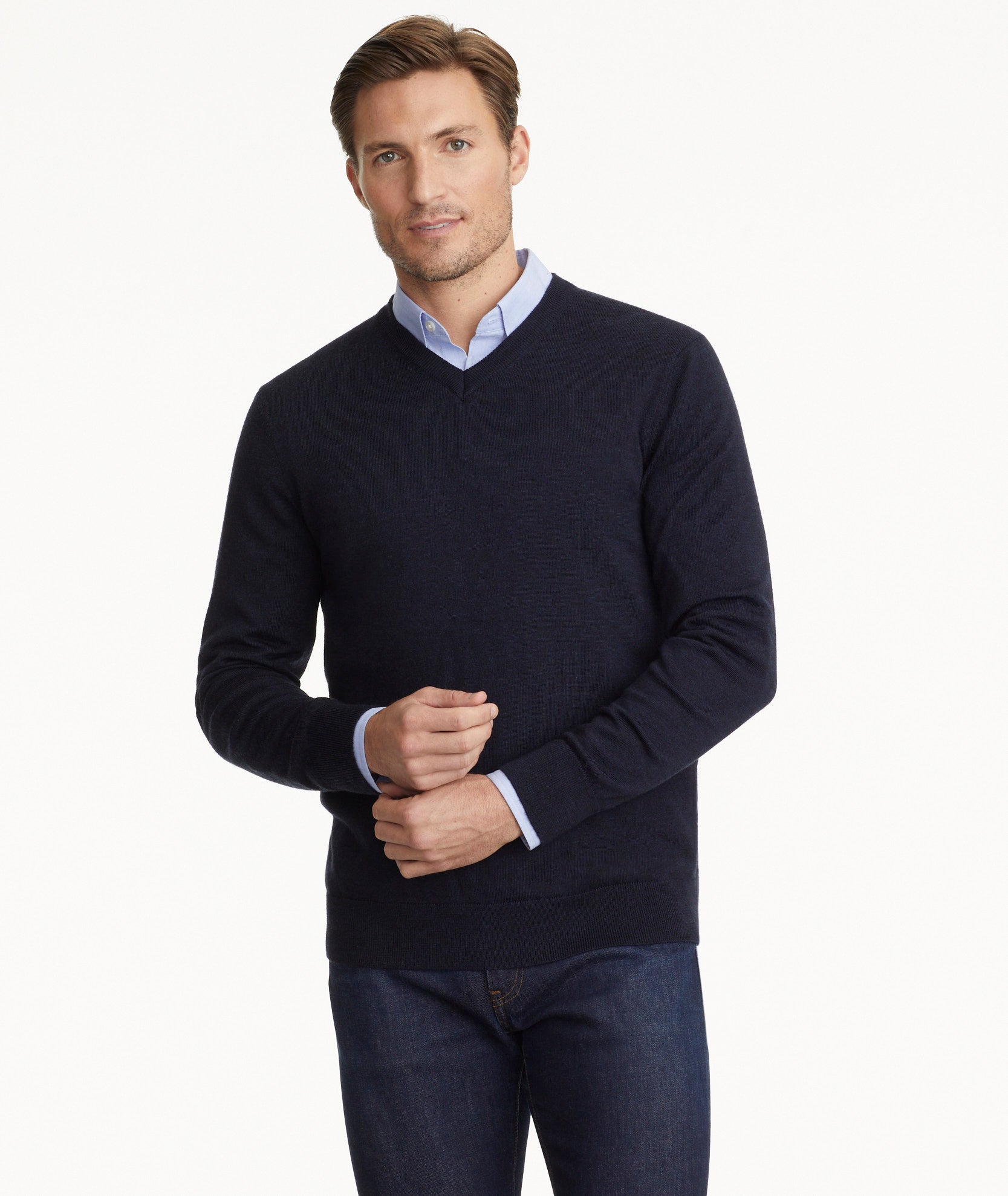 Merino Wool V Neck Sweater Navy UNTUCKit