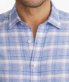 Model wearing a Purple Wrinkle-Resistant Linen Berardo Shirt