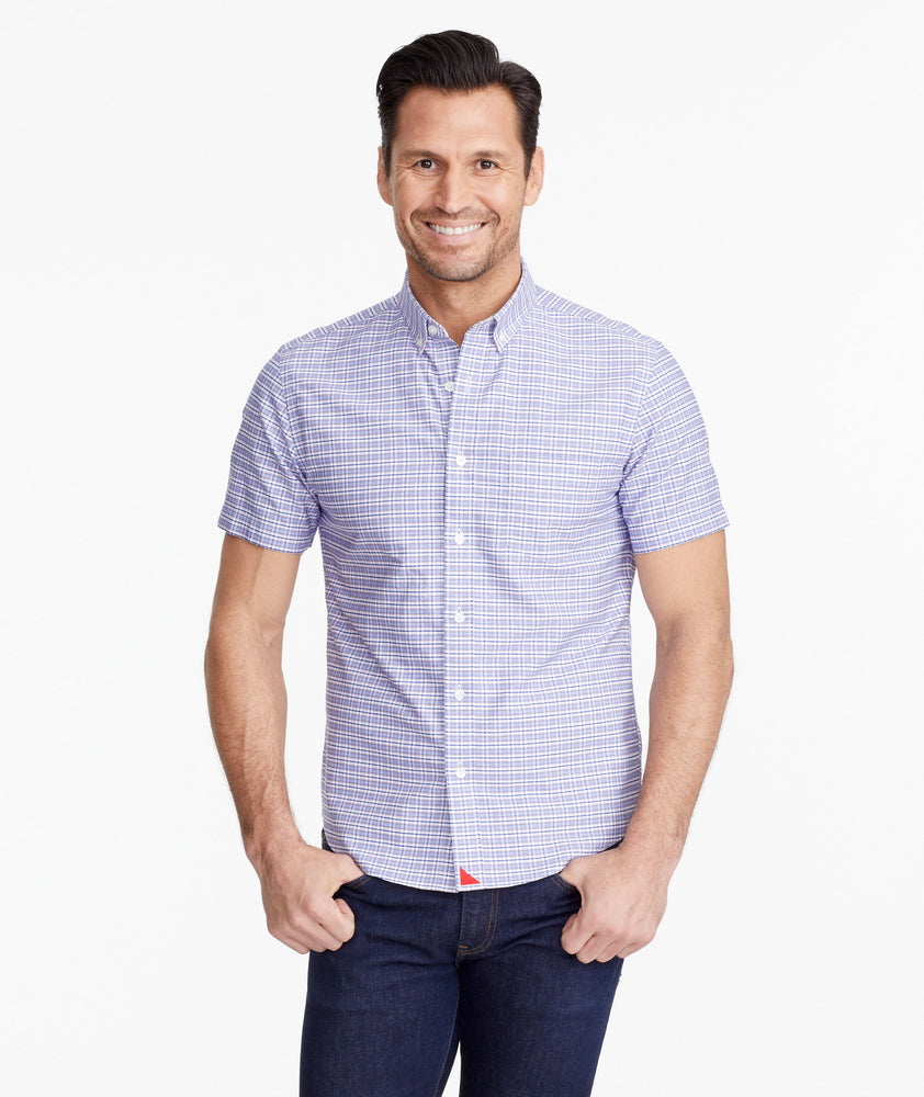 Wrinkle-Free Short-Sleeve Blufled Shirt Blue & Red Check | UNTUCKit