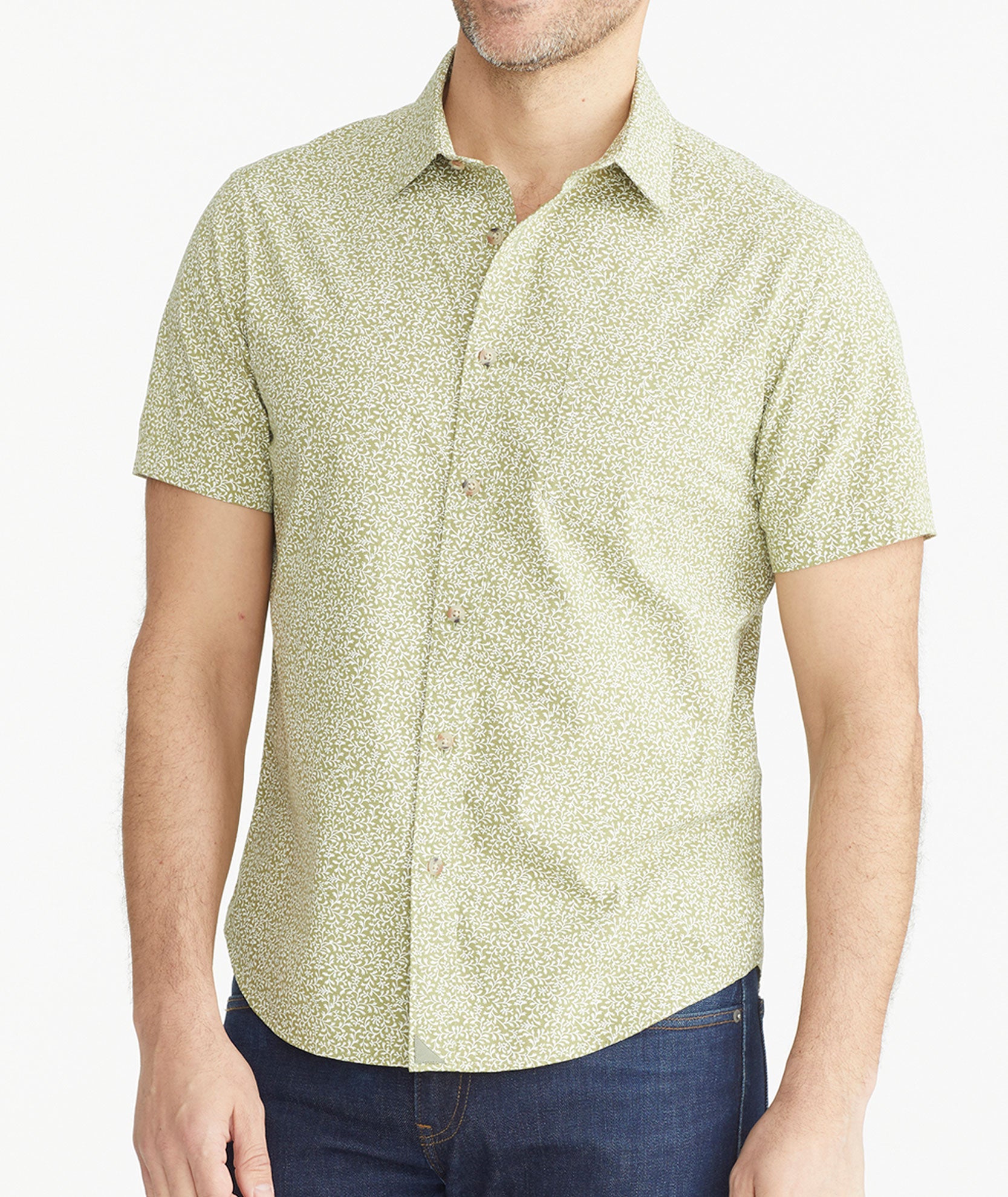 Cotton Short-Sleeve Byers Shirt Olive Vine Print | UNTUCKit