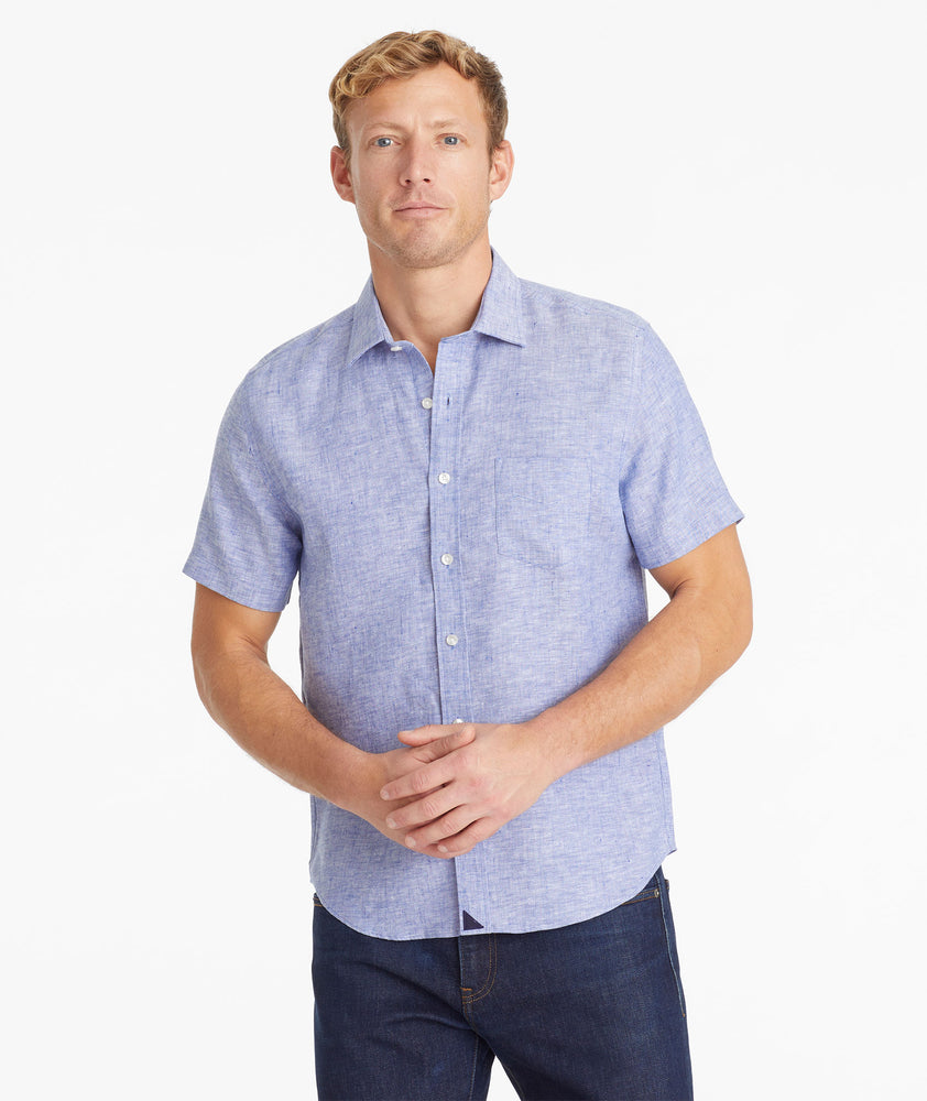 Wrinkle-Resistant Linen Short-Sleeve Cameron Shirt Blue | UNTUCKit