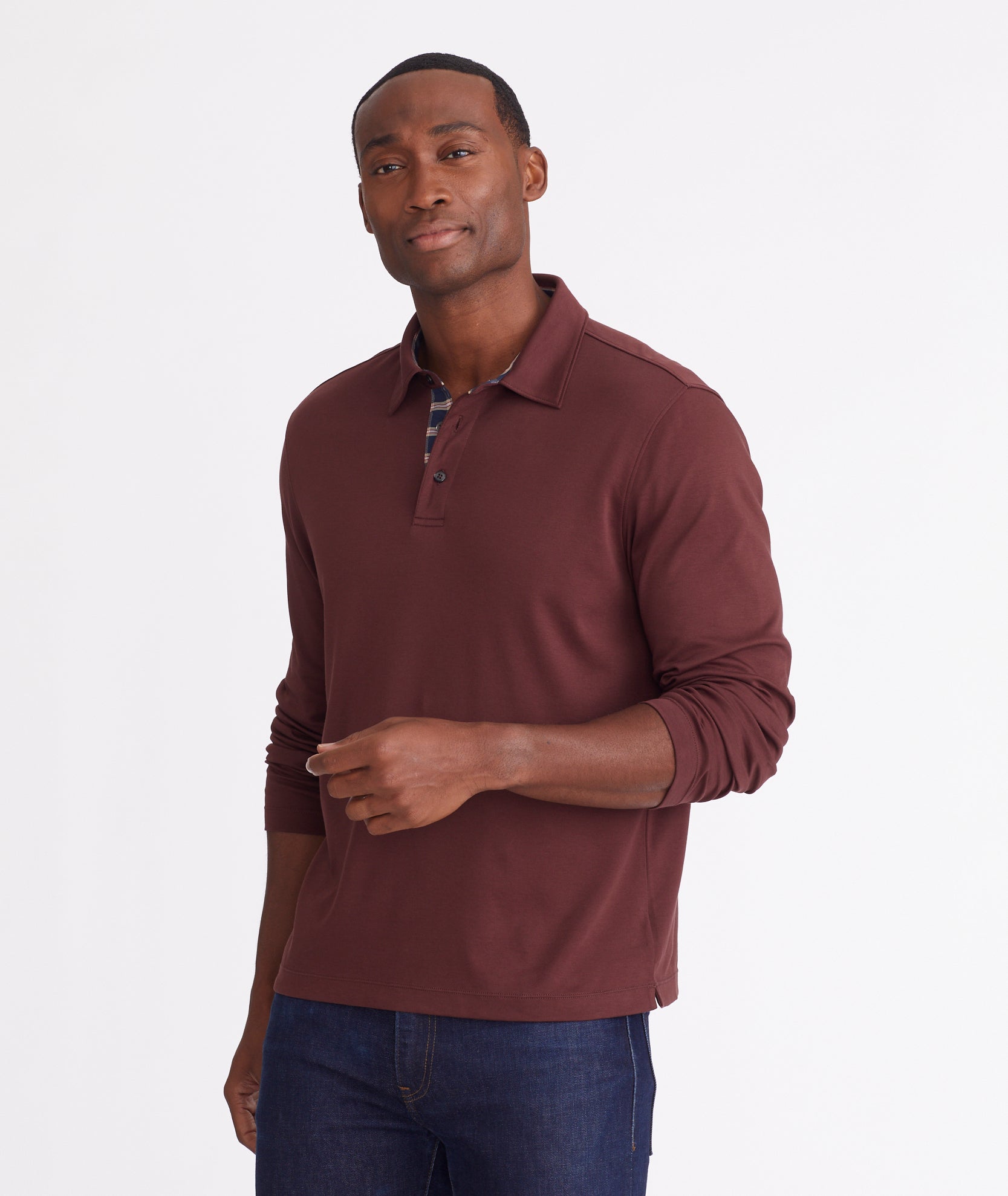 Maroon long sleeve polo shirt sale