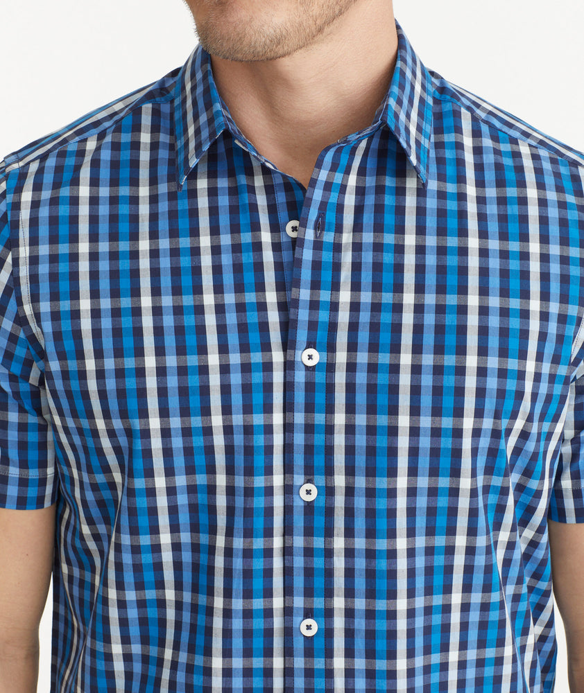 Cotton Stretch Short-Sleeve Check Shirt Fair Trade Certified™, Dark Blue  Check