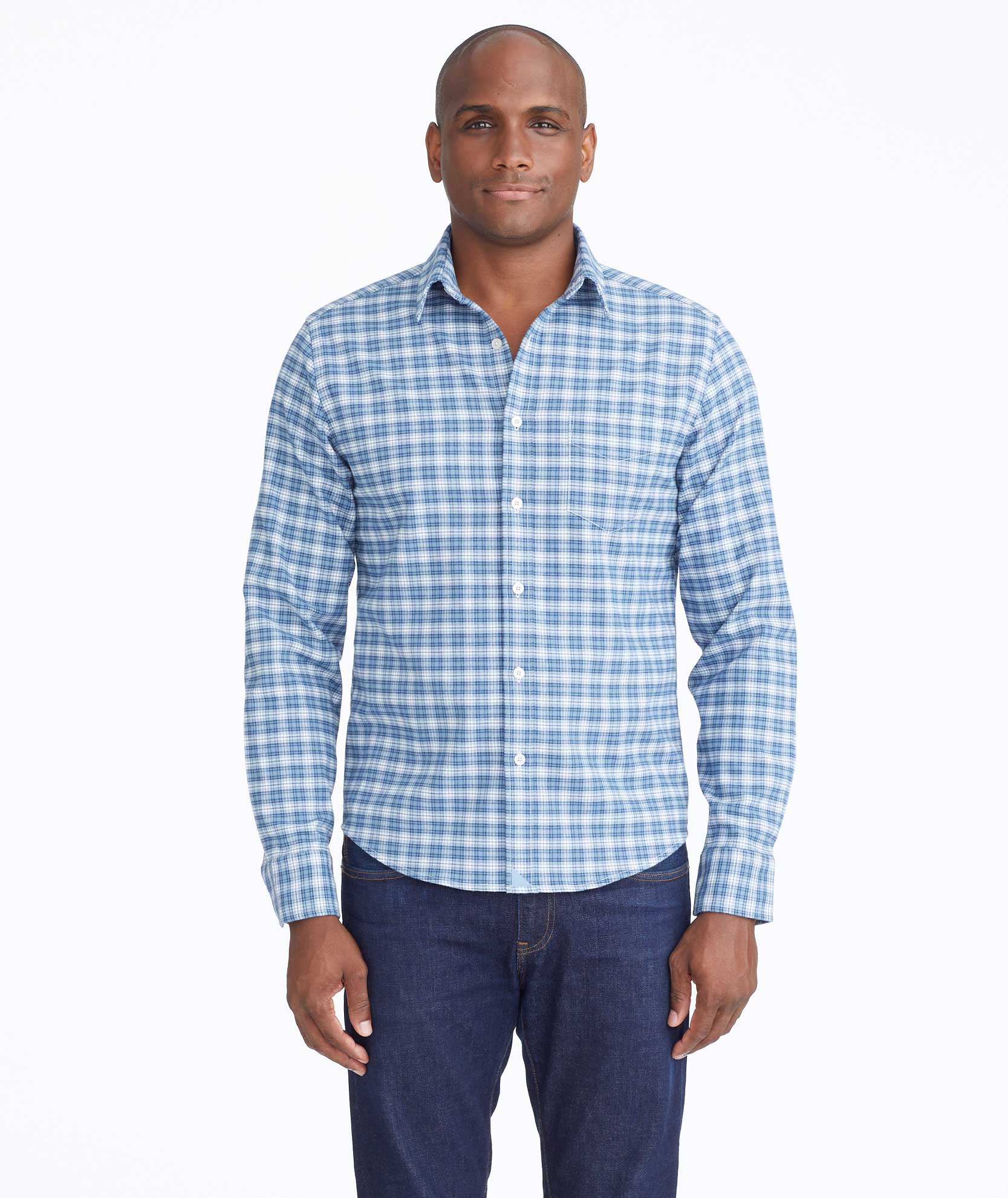 UNTUCKit Wrinkle Free Blue Plaid Long Sleeve top Button Up Shirt