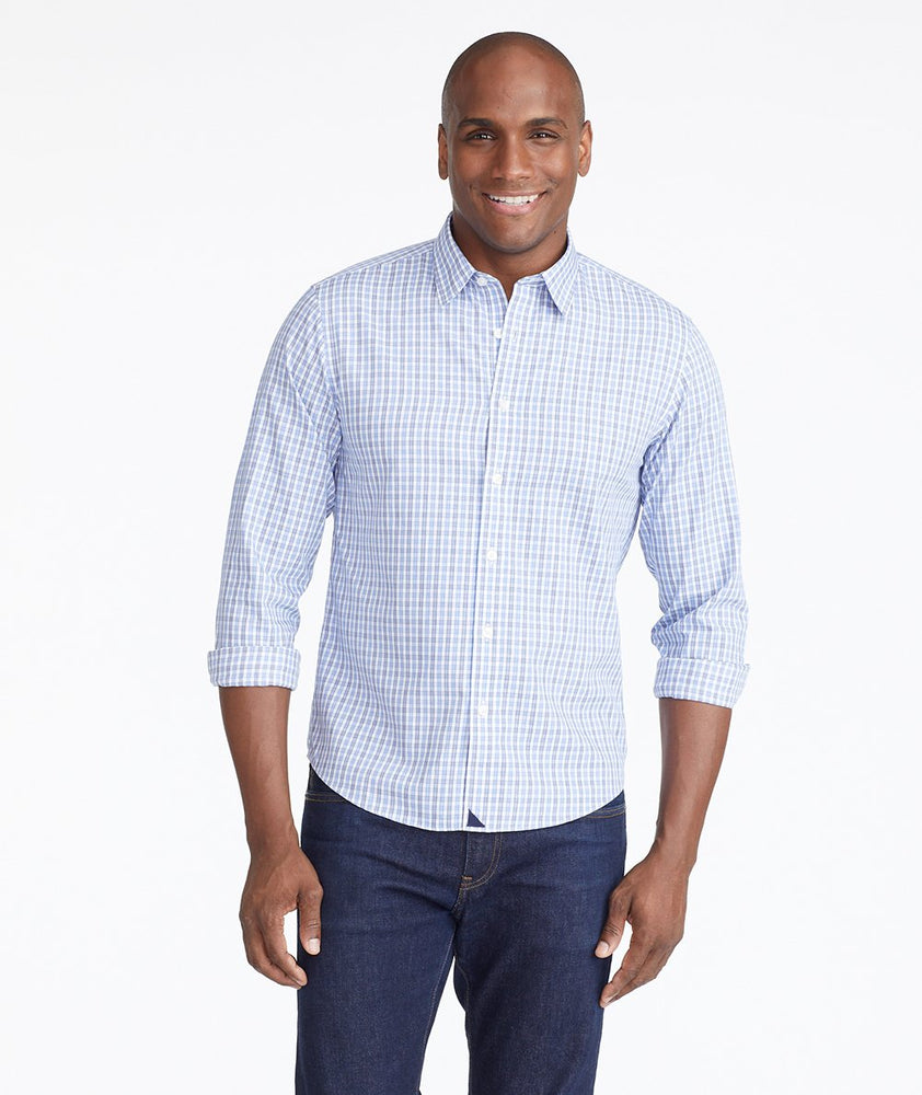 White UNTUCKit & Wrinkle-Free Navy Durif Shirt | Check Blue