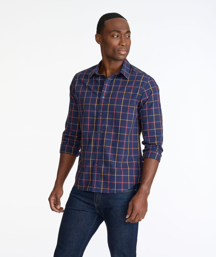 Wrinkle-Free Georgio Shirt Navy Red & Yellow Windowpane Check | UNTUCKit