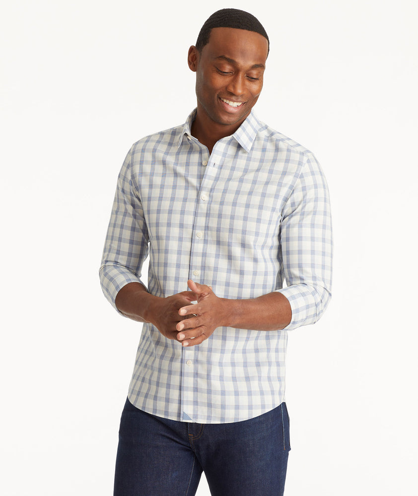 Wrinkle-Free Guilan Shirt Navy & Light Blue With Red Check | UNTUCKit